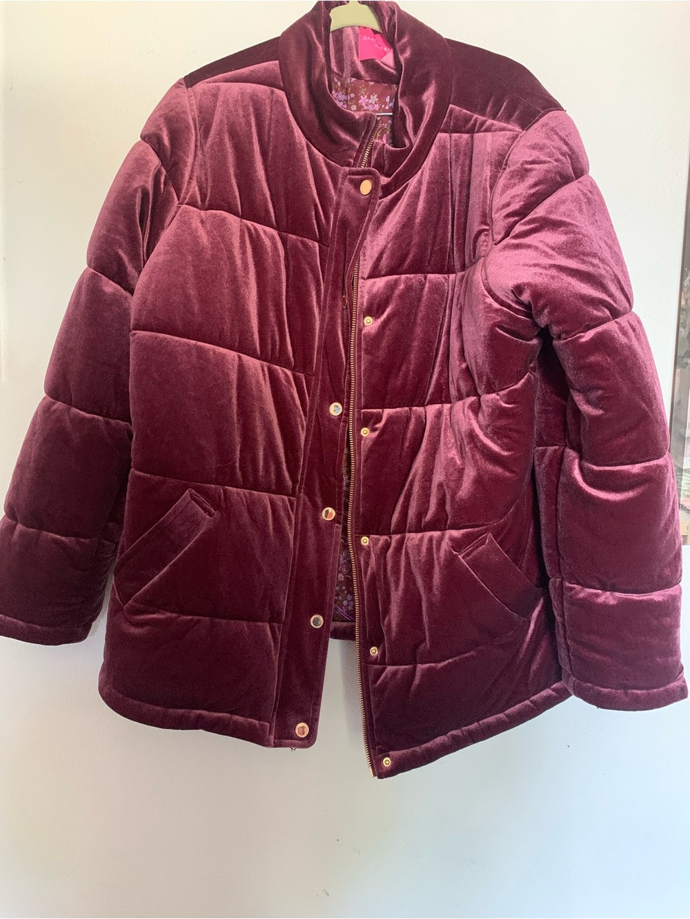 Isaac Mizrahi Velvet Quilted Puffer Jacket - Burgundy